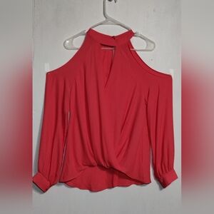 Lush Vibrant Pink Cold Shoulder Blouse (L)